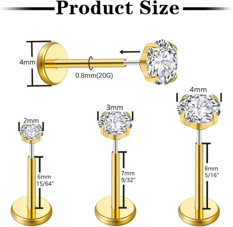 Gotumo Store أقراط مسطحة 20G مصنوعة من التيتانيوم G23 بدون خيوط لتثبيت الأذن، لابريت، غضروف، شفة، ميدوسا، قوقعة، مجوهرات ثقب الجسم، مضادة للحساسية للنساء والرجال - Image 2